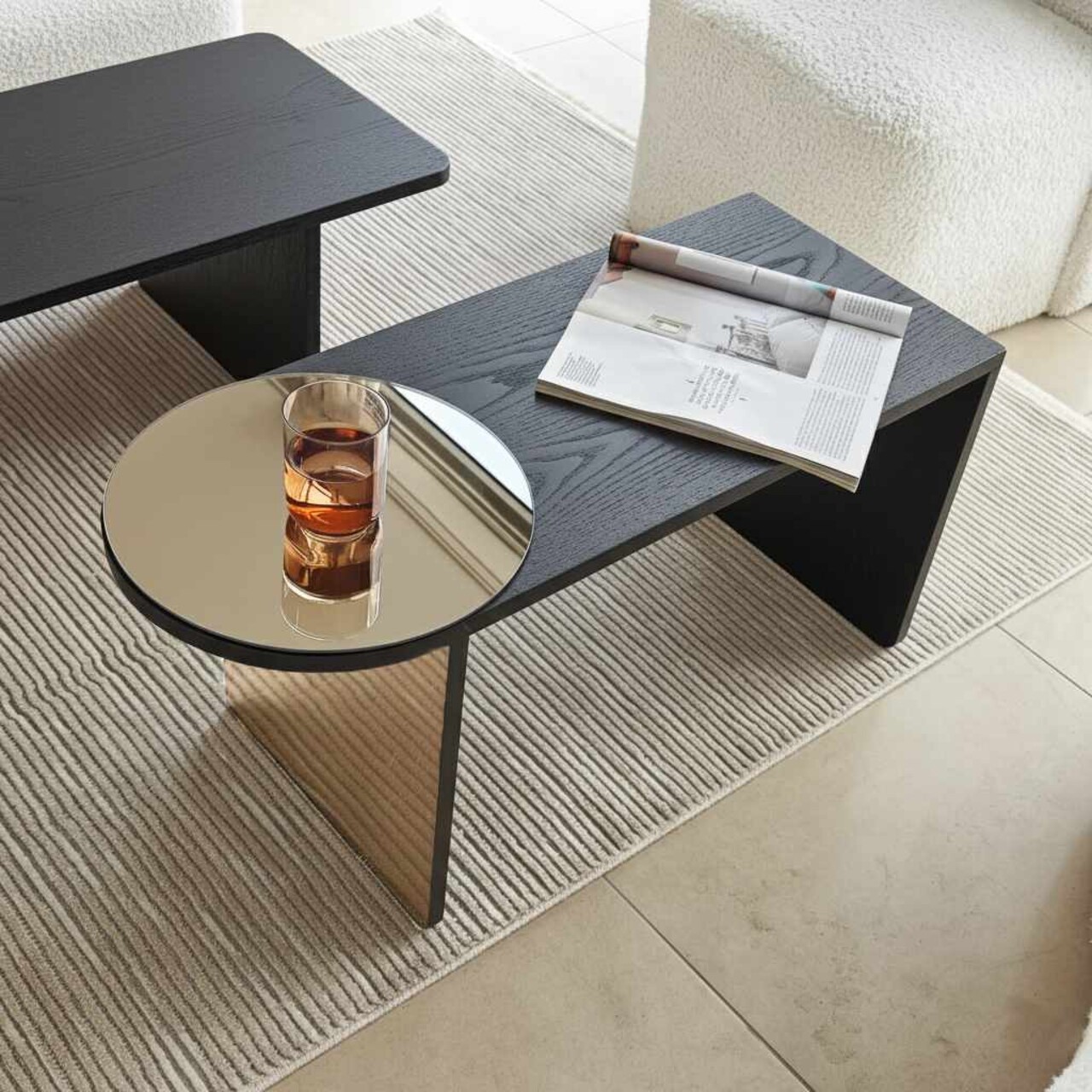 Set masute 2 piese, Hanah Home, Luna, PAL, Negru/Bronz - imagine 5