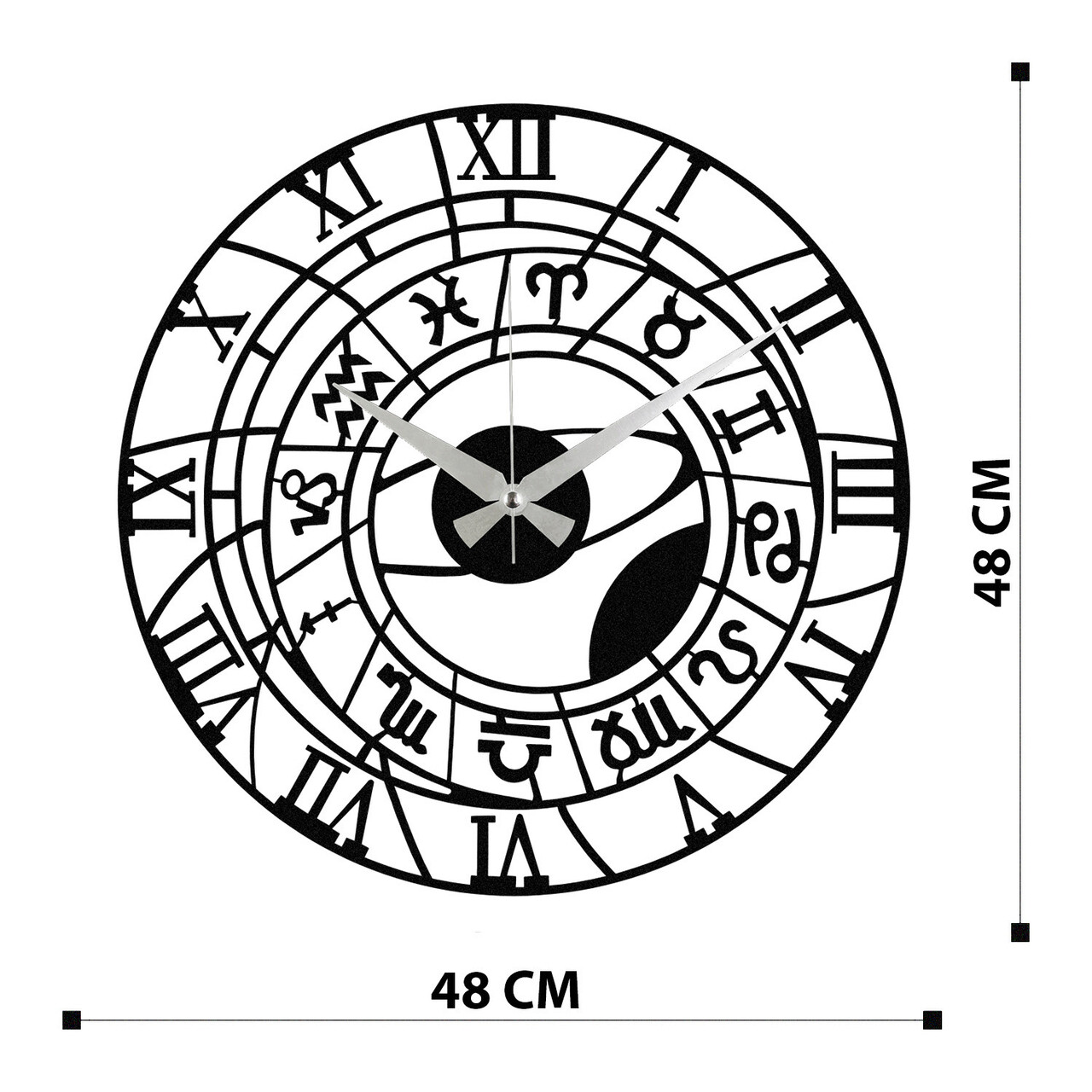 Ceas de perete, Enzoclock - S025, metal, 48 x 48 cm, negru