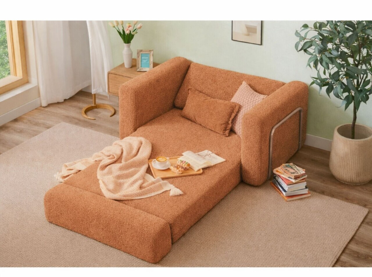 Fotoliu extensibil, Atelier del Sofa, 118FVL1104, Tesatura Boucle, Portocaliu - view 3