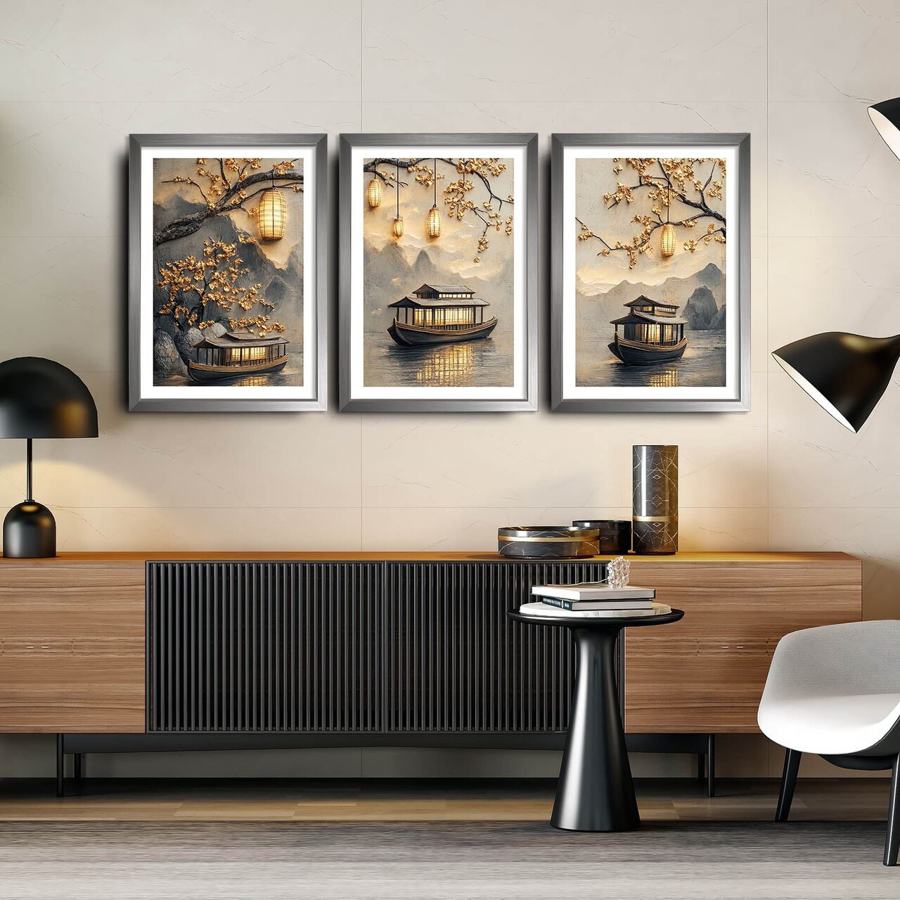 Set 3 tablouri decorative 3Pantct-016 Cadru: 100% LEMN (Grosime: 19 cm) Multicolor