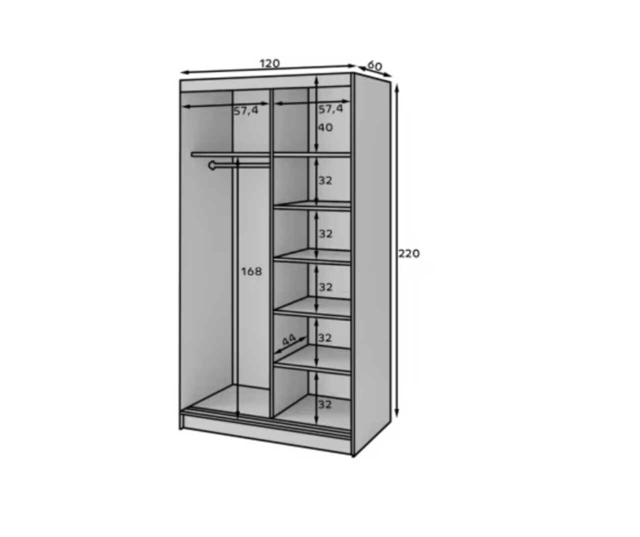 Dulap pentru haine ELTAP, Biancco II, 120x60x220 cm, MDF, alb