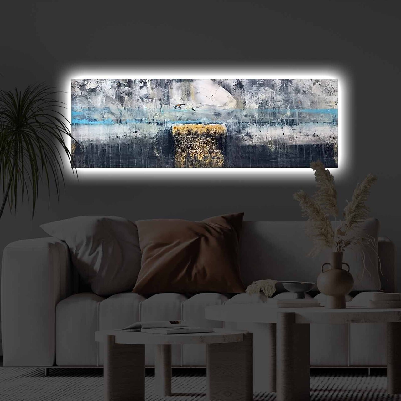 Tablou decorativ cu lumina LED, 3090KTLGDACT, PÂNZĂ DE POLIESTER, 30 x 90 cm, Multicolor