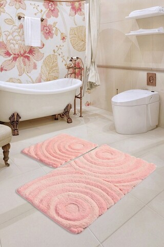 Set covoraș de baie (2 bucăți), Chilai, Wave, Fibre acrilice, Roz pudra