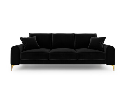 Canapea, Madara, Mazzini Sofas, 3 locuri, gold legs, 222x102x90 cm, catifea, negru