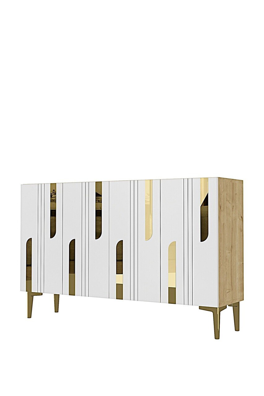 Consola, Hanah Home, Nota 120, 120x75x32 cm, Stejar Safir / Alb / Auriu — imaginea 4