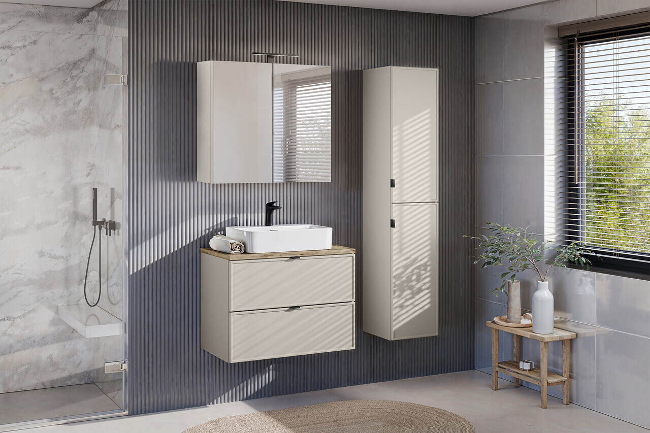 Cabinet cu oglinda si 2 usi, Bella Cashmere, Comad, 80x19x75 cm, PAL laminat, casmir mat — imaginea 5