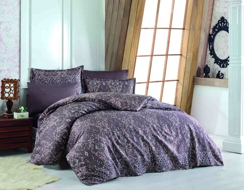 Lenjerie de pat dubla Similar Brown, Majoli Home Collection, 4 piese, 240x260 cm, bumbac satinat, maro