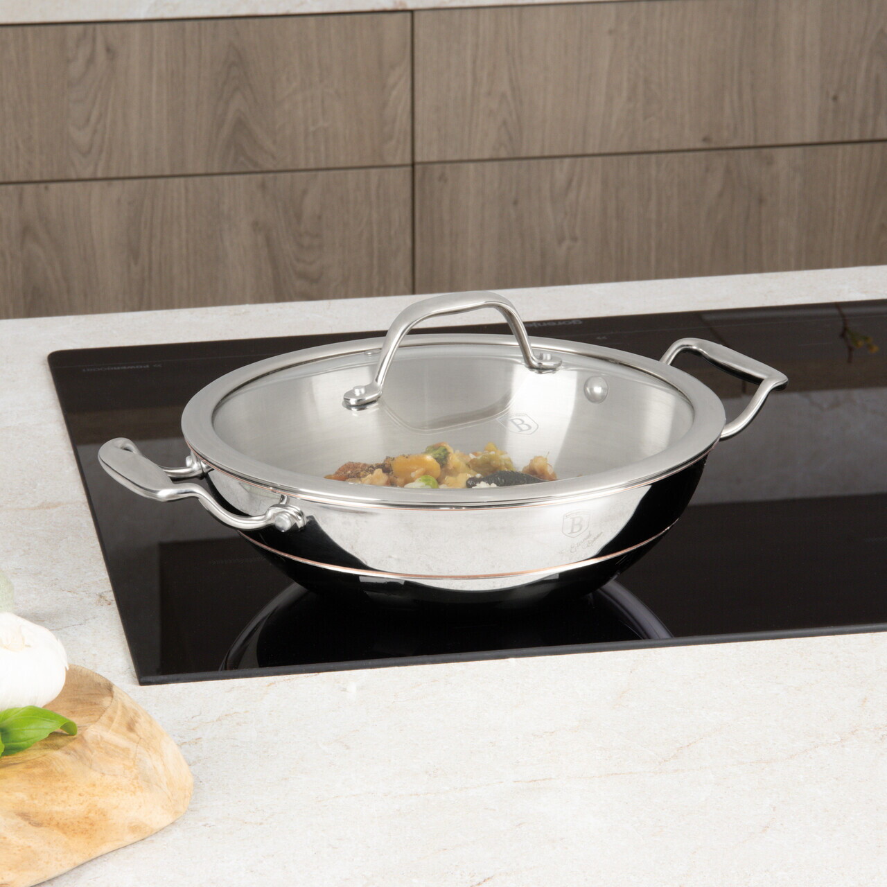 Tigaie Wok cu capac Berlinger Haus, Copper Touch, 24 cm, inox, argintiu - imagine 3