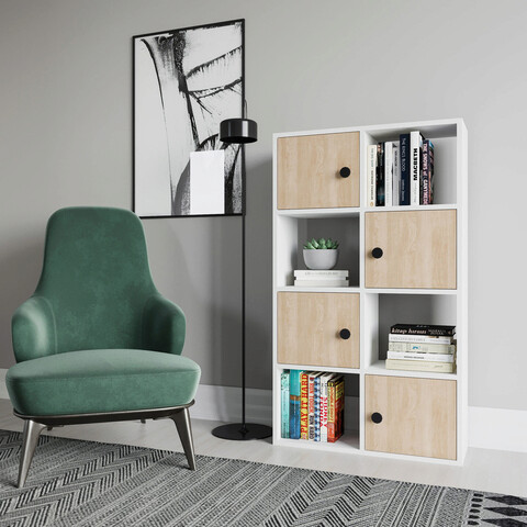 Corp biblioteca, retricy, tasso, 72x25x123.4 cm, pal, stejar alb