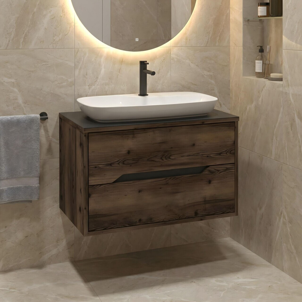 Dulap de baie cu chiuvetă, Hanah Home, Galia 80 v2, Maro inchis — imaginea 2