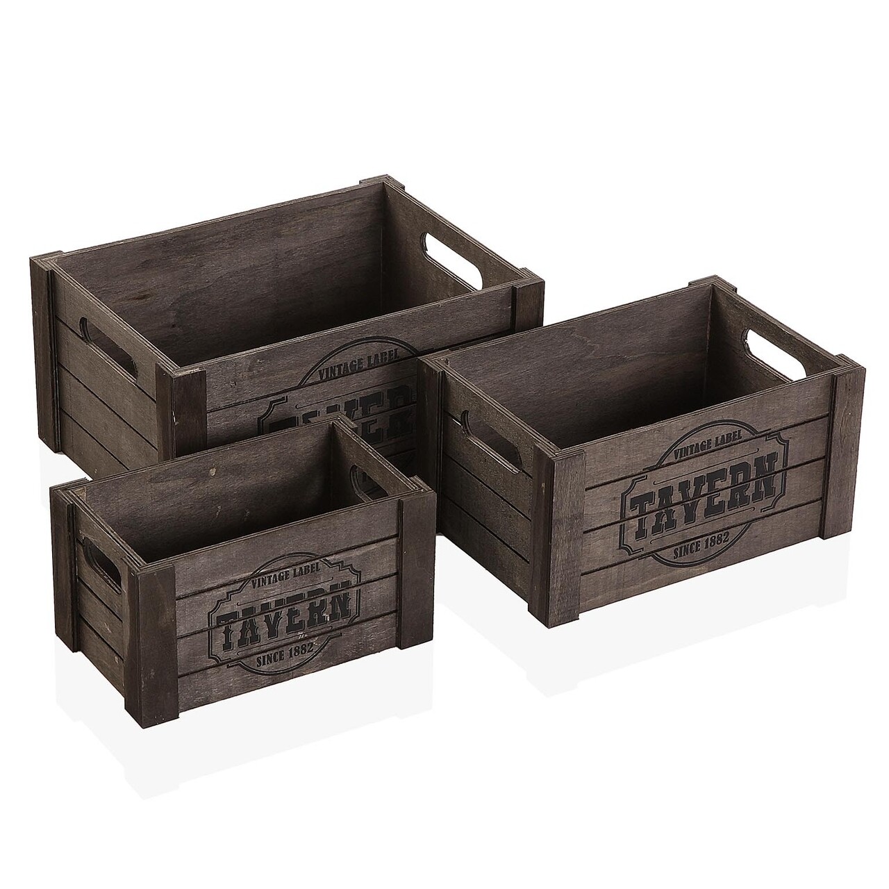 Set 3 cutii de depozitare Tavern Vintage, Versa, 35x25x17 cm, lemn