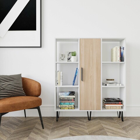 Corp biblioteca, zena home, peoria, 120x123.6x25 cm, pal, stejar alb