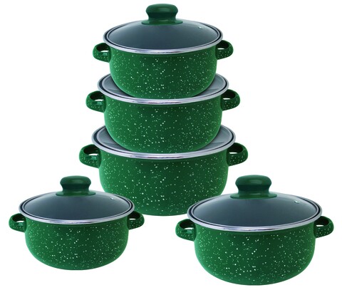 Set de gatit 10 piese Carla, Vanora, otel carbon emailat/sticla, verde BUCATARIE
