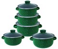 Set de gatit 10 piese Carla, Vanora, otel carbon emailat/sticla, verde
