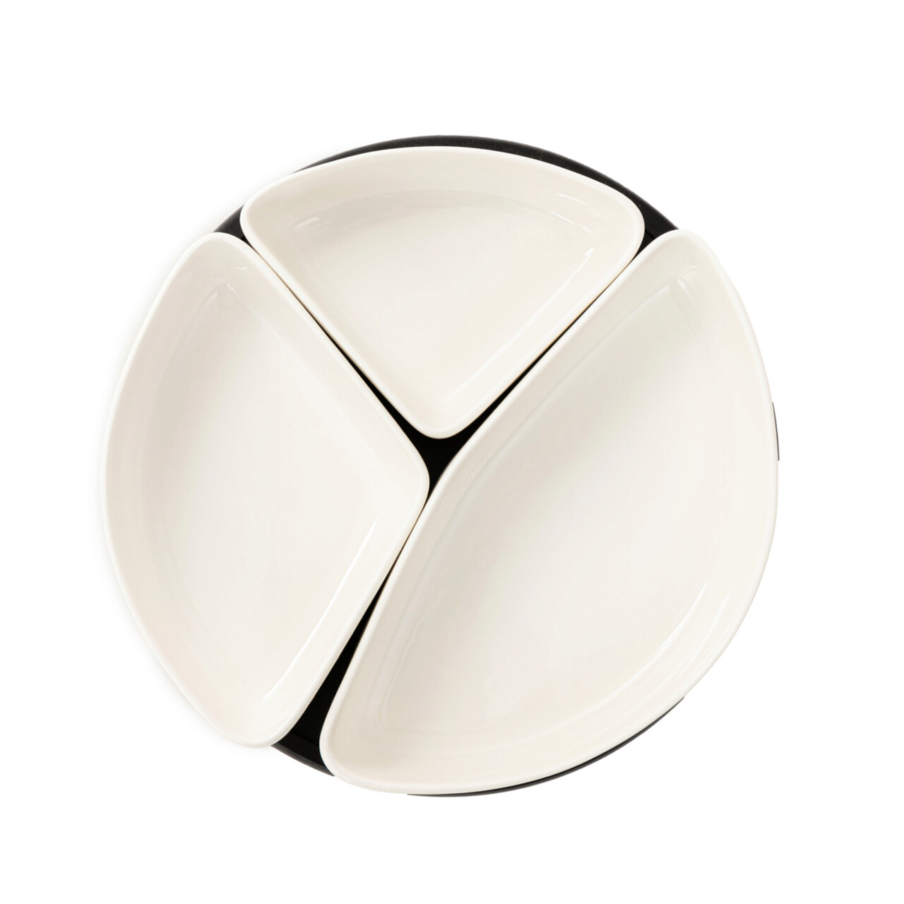 Set 3 boluri servire cu suport Felko, Homla, 24 cm, portelan/plastic, alb/negru - 2 | YEO