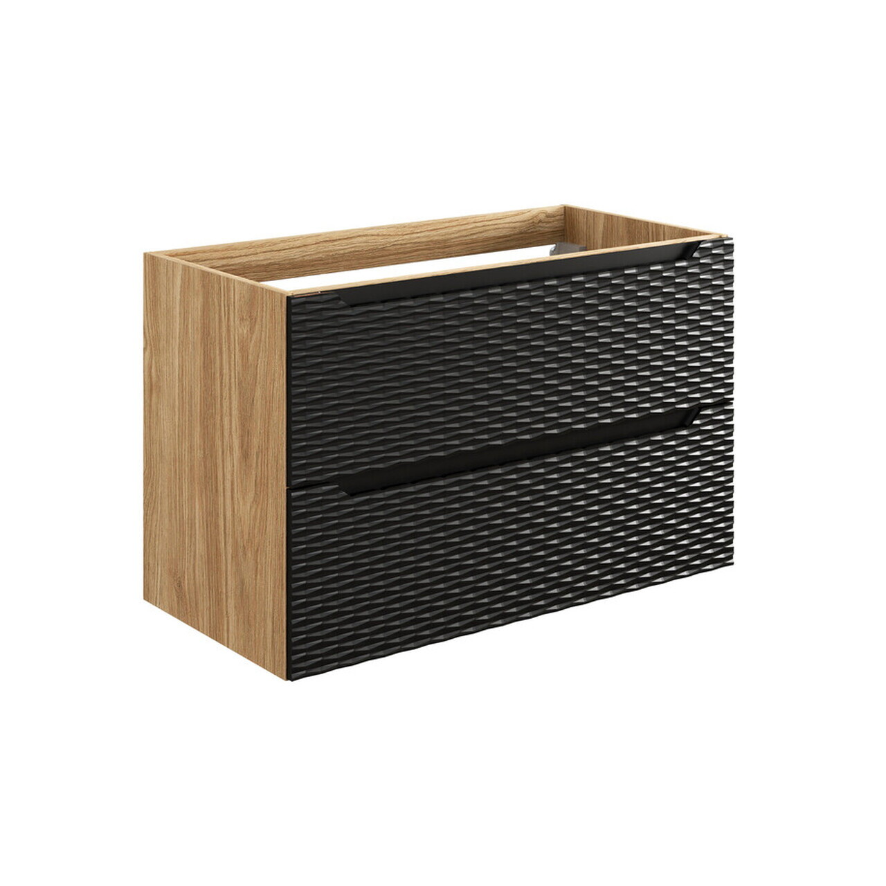 Set mobilier baie, dulap dublu cu lavoar, 120 cm Mona, Ocean Black, Comad, MDF/PAL laminat, negru mat/stejar — imaginea 2
