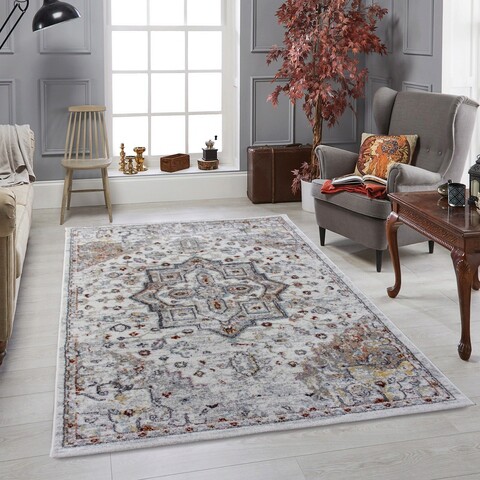 Covor de hol, HG117, 80×300 cm, Poliester, Crem / Gri Covoare