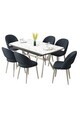 Set masa extensibila si scaune (7 piese), Hanah Home, Weps, Model de marmură albă / Crom / Antracit