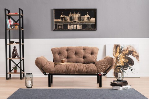 Canapea extensibilă cu 2 locuri, Futon, 859FTN2866, Metal, Maro deschis