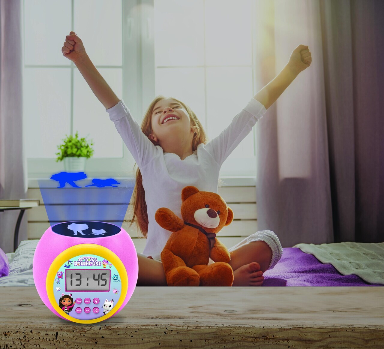 Ceas desteptator cu proiector Gabby, LEXIBOOK, 11.8x11x9.1 cm, roz - imagine 3