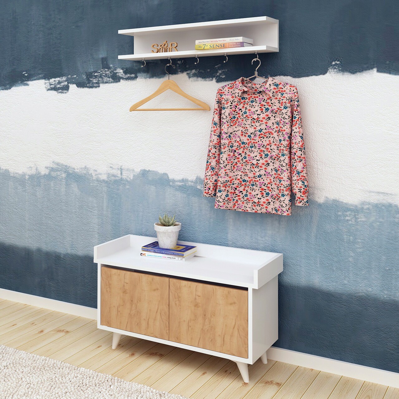 Cuier de perete, Mod Design, Stato, Stejar / Alb - 1 | YEO