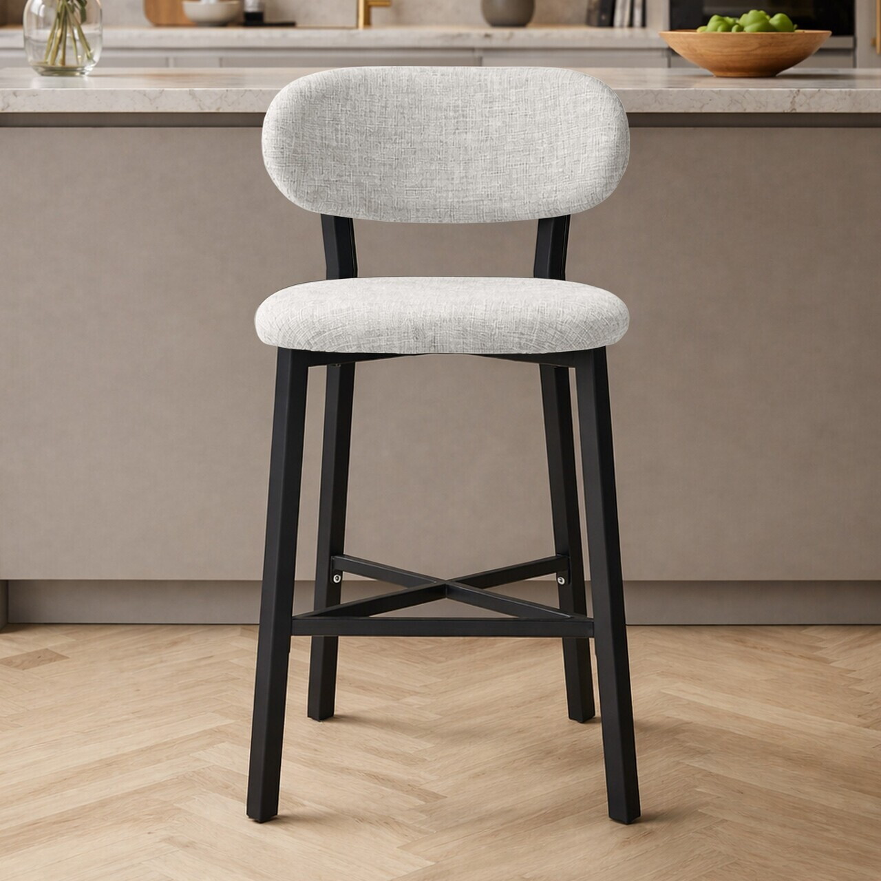 Scaun de bar, Hanah Home, Luna, 42x100x45 cm, Fier/Poliester/In, Crem — imaginea 3