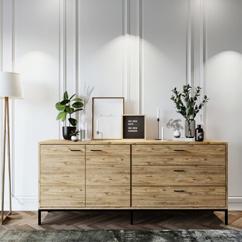 Consola, lacivert, riga, 180 x 80 x 45 cm, pal melaminat, stejar/negru
