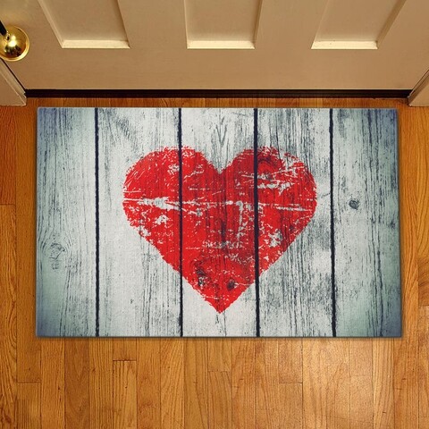 Covoras de intrare Heart, Casberg, 38×58 cm, poliester, rosu/albastru Casberg