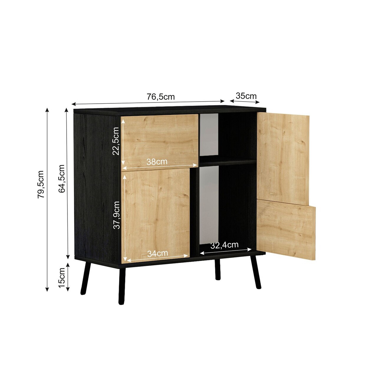 Dulap multifunctional, Hanah Home, Darien, 76.5x79.5x35 cm, PAL, Lemn negru / Stejar safir — imaginea 8
