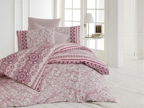 Lenjerie de pat dubla, 4 piese, 100% bumbac ranforce, Nazenin Home, Delhi Powder, roz