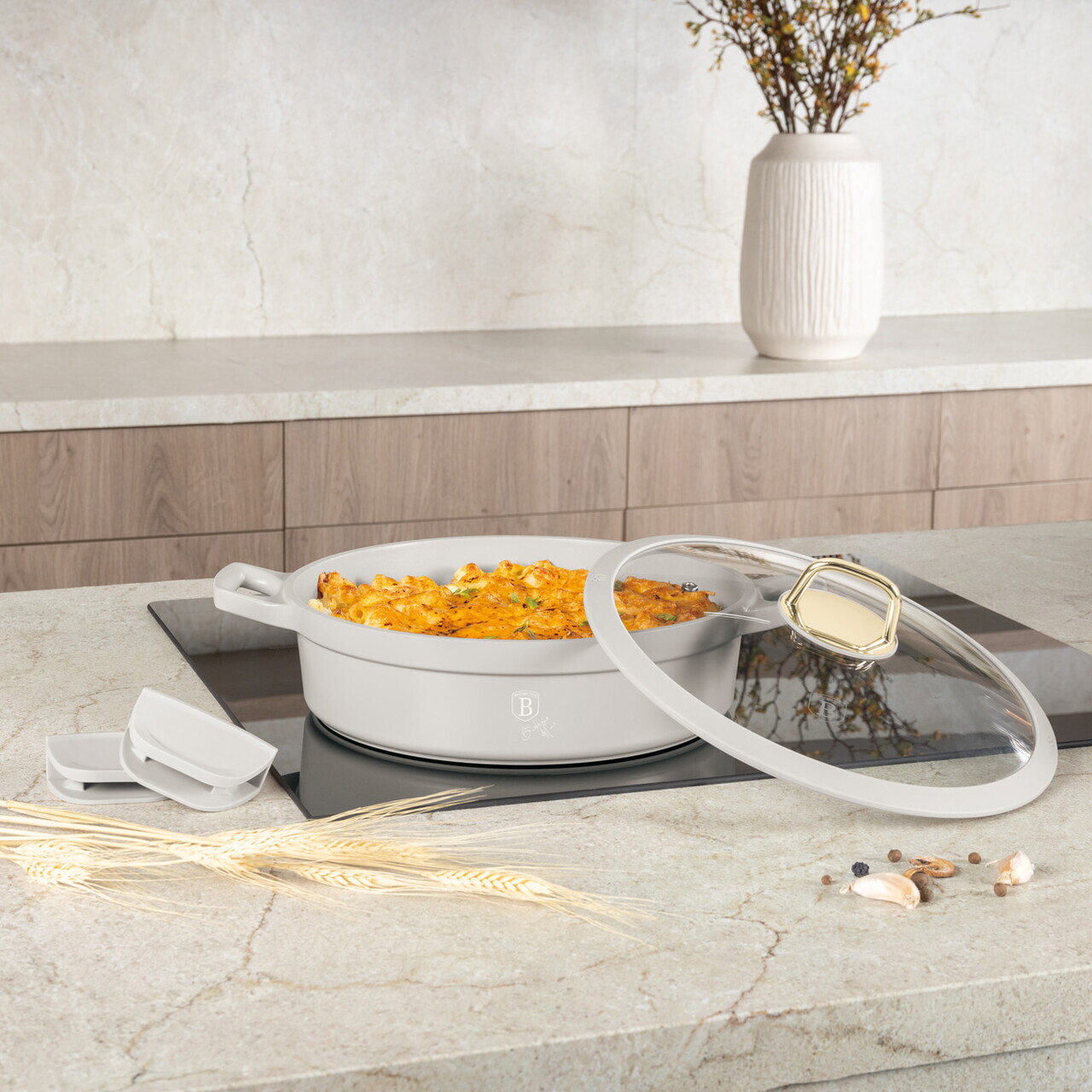 Oala cu capac Berlinger Haus, Sahara, 28 cm, 4.2 L, fonta, crem mat - imagine 3
