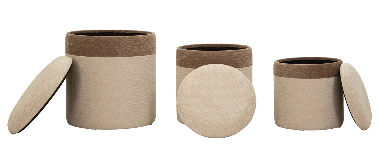 Set 3 taburete cu spatiu de depozitare, Mauro Ferretti, Nordic Style, 39x47 cm, poliester/MDF, maro — imaginea 4