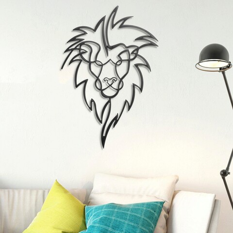 Decoratiune de perete, Lion, Metal, 50 x 70 cm, Negru Ledena