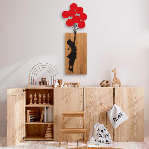 Decoratiune de perete, banksy, lemn/metal, dimensiune: 70 x 62 cm, nuc / negru