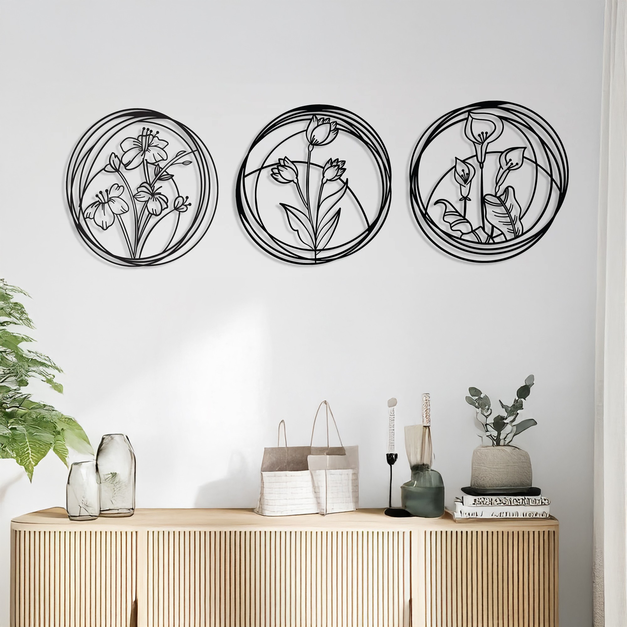 Set de accesorii decorative de perete din metal, DCV-1090-MT, 30 x 30 cm, 3 piese, Negru