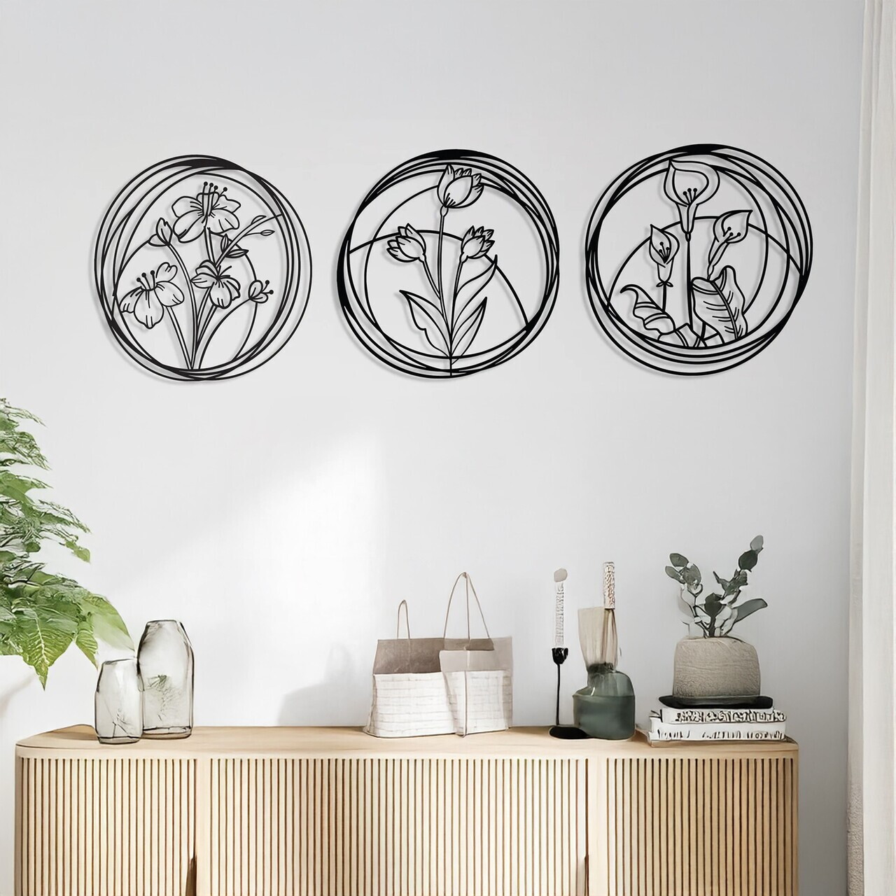 Set de accesorii decorative de perete din metal, DCV-1090-MT, 30 x 30 cm, 3 piese, Negru