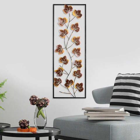 Decoratiune de perete, platane 3, metal, dimensiune: 32 x 90 cm, multicolor