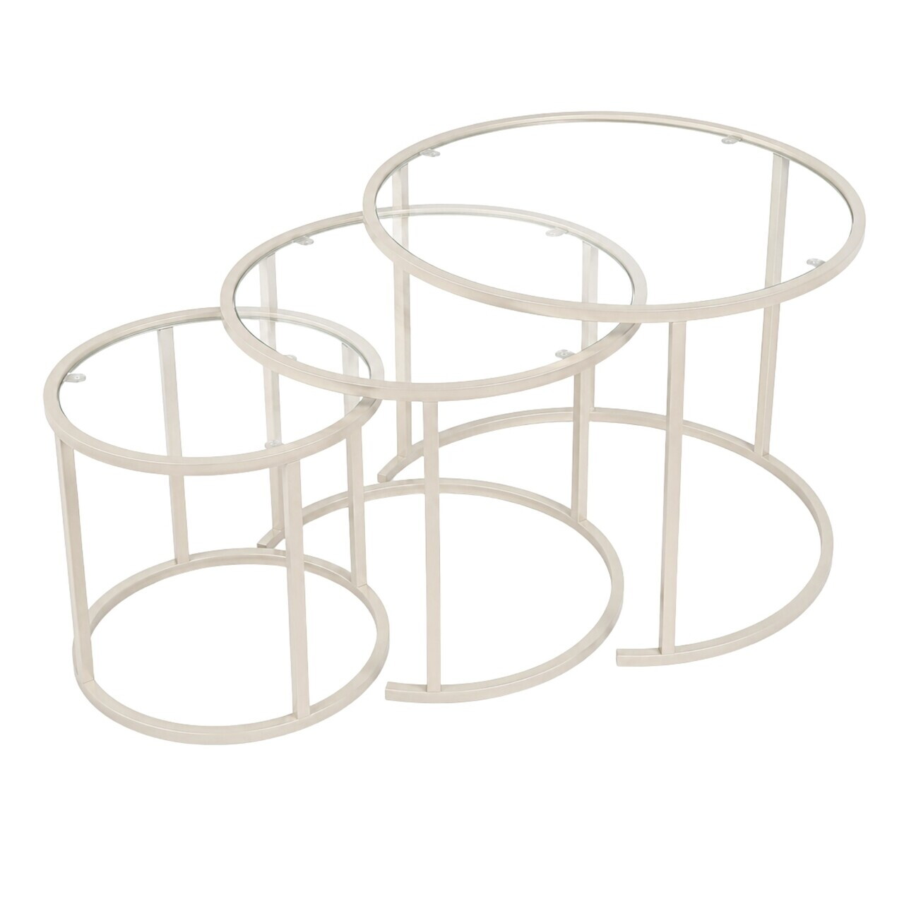 Set masute de cafea, Hanah Home, Beige-Trs-80-60-42-Nrd-Srk, Sticla temperata, Bej — imaginea 4