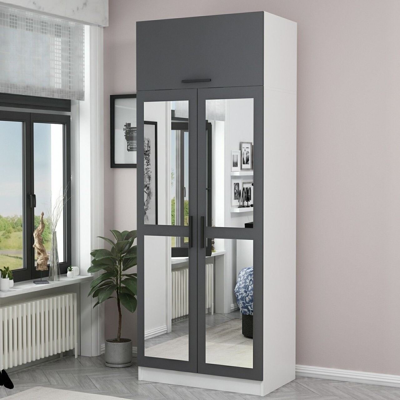 Dulap pentru haine, Minerva, Kale Anthracite, 90x255x52 cm, PAL, Antracit - 1 | YEO