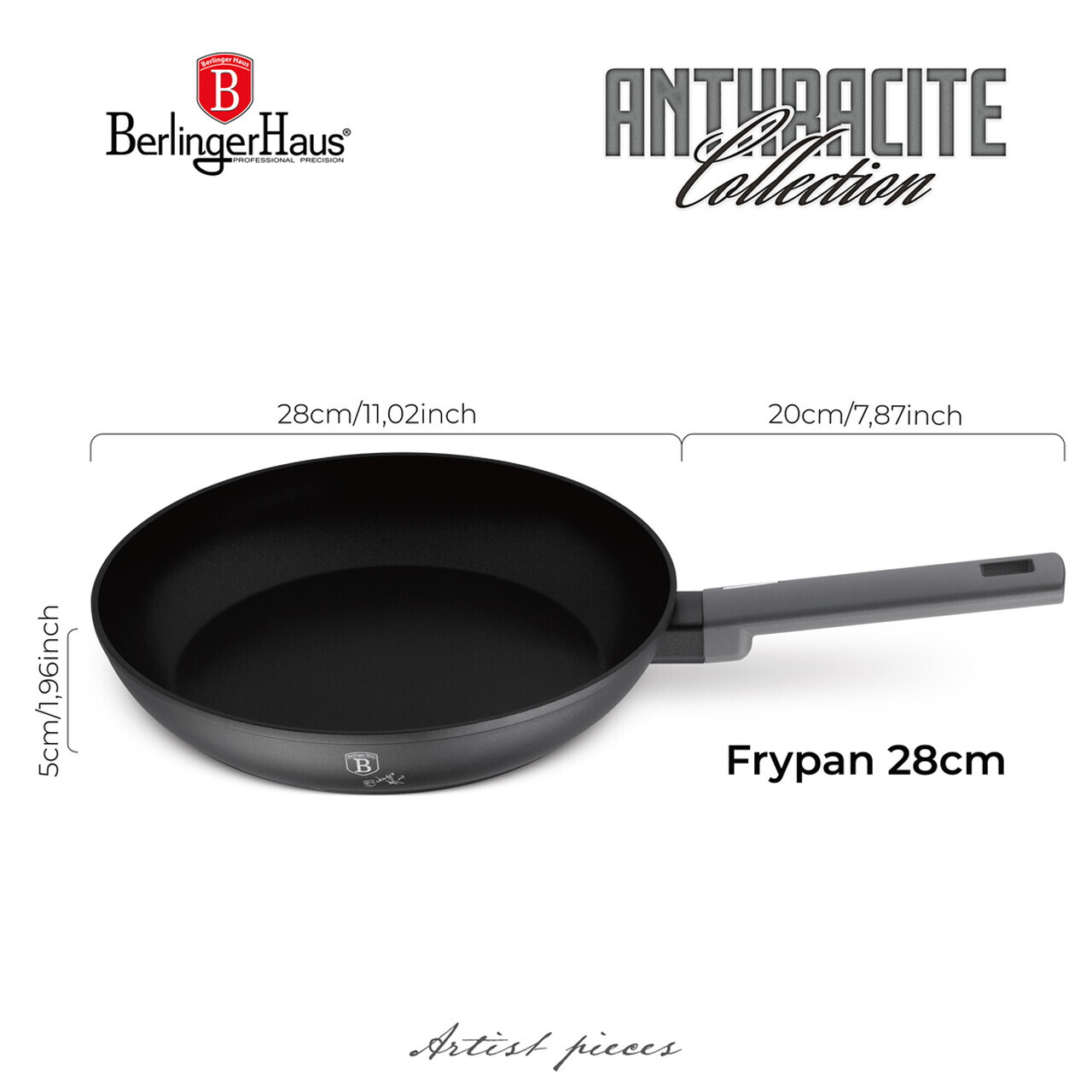 Tigaie Berlinger Haus, Anthracite, 28 cm, 2.4 L, aluminiu forjat, antracit mat - imagine 9