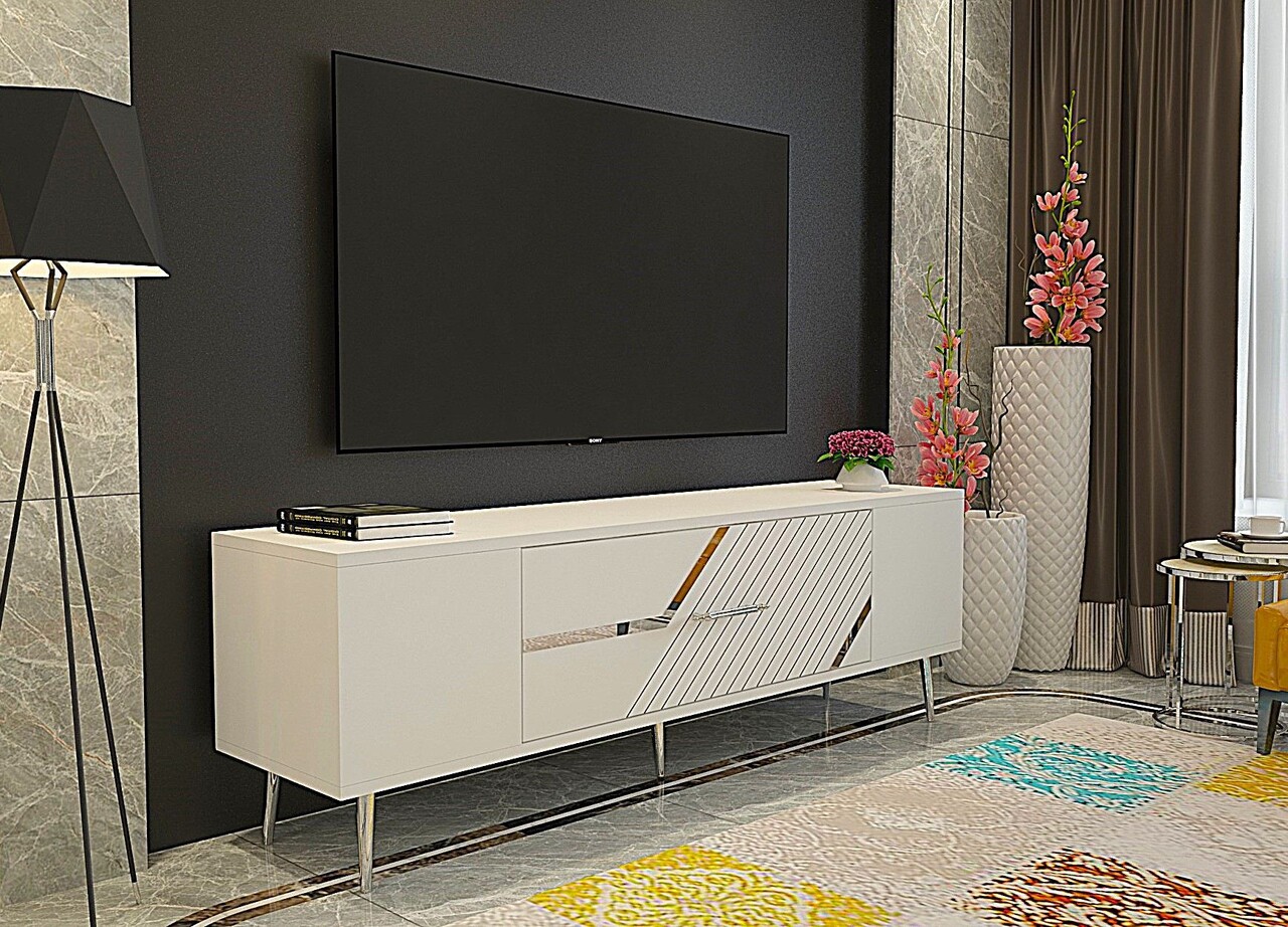 Comoda TV, Olivia, Dekolp5, Alb / Argintiu - 1 | YEO