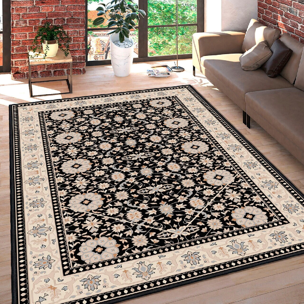 Covor Woosonıl006 80x150 cm Bumbac Crem / Cămilă / Gri / Negru