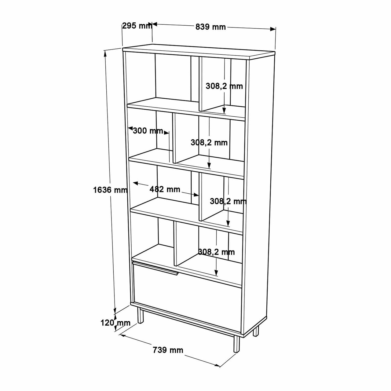 Corp biblioteca, Hanah Home, Boh4-Sw, 83.9x163.6x29.5 cm, PAL, Natural/Alb — imaginea 7