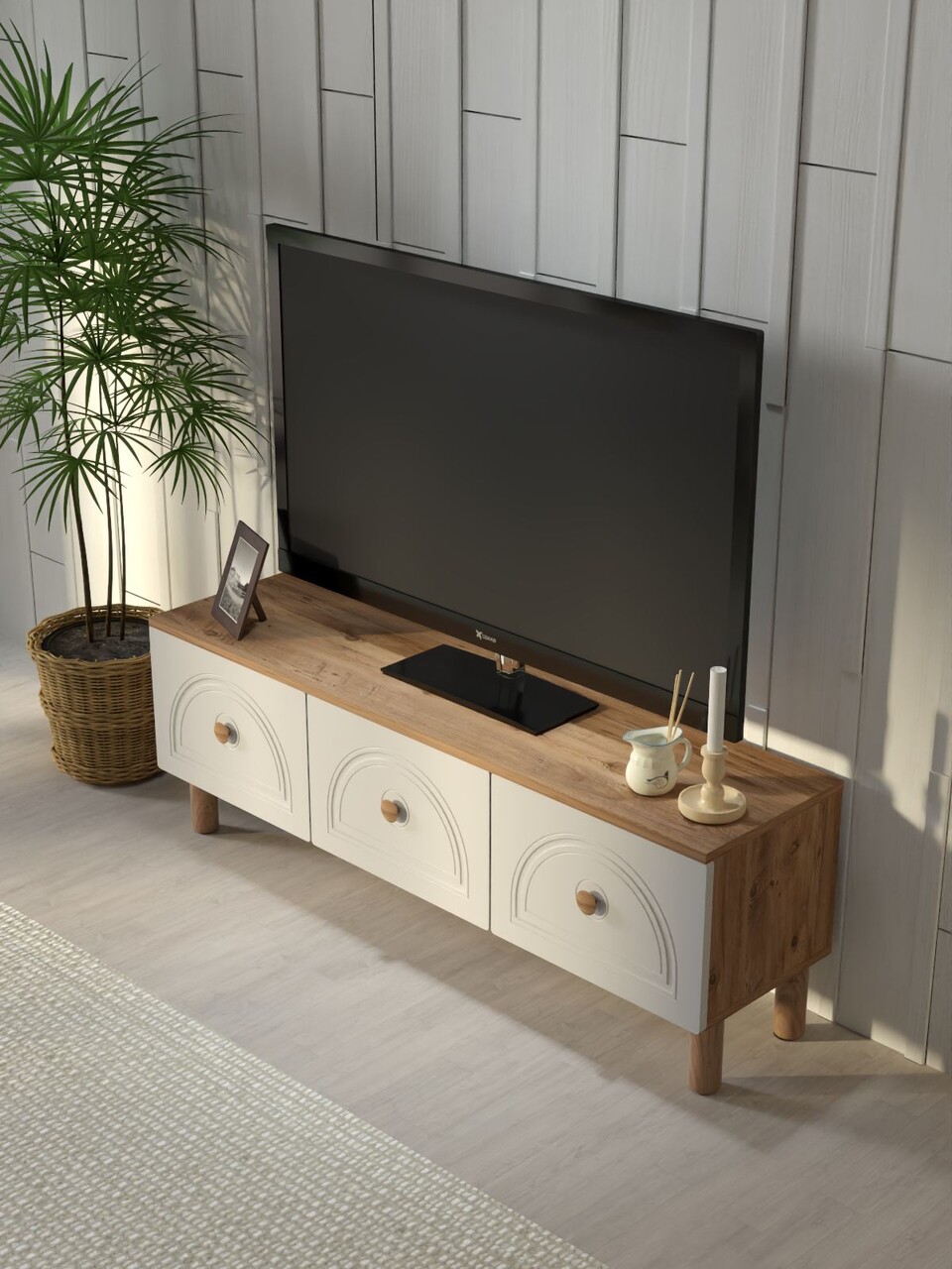 Comoda TV, Hanah Home, Mavora 135, 135x47x35 cm, PAL, Pin Atlantic / Alb - view 4