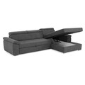 Coltar extensibil dreapta cu 3 tetiere si lada, Emily, L.272 l.175, stofa, PRM96 gri inchis