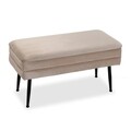 Bancheta cu spatiu de depozitare Madison, Versa, 79.5 x 42 x 37.5 cm, catifea/lemn de pin, bej