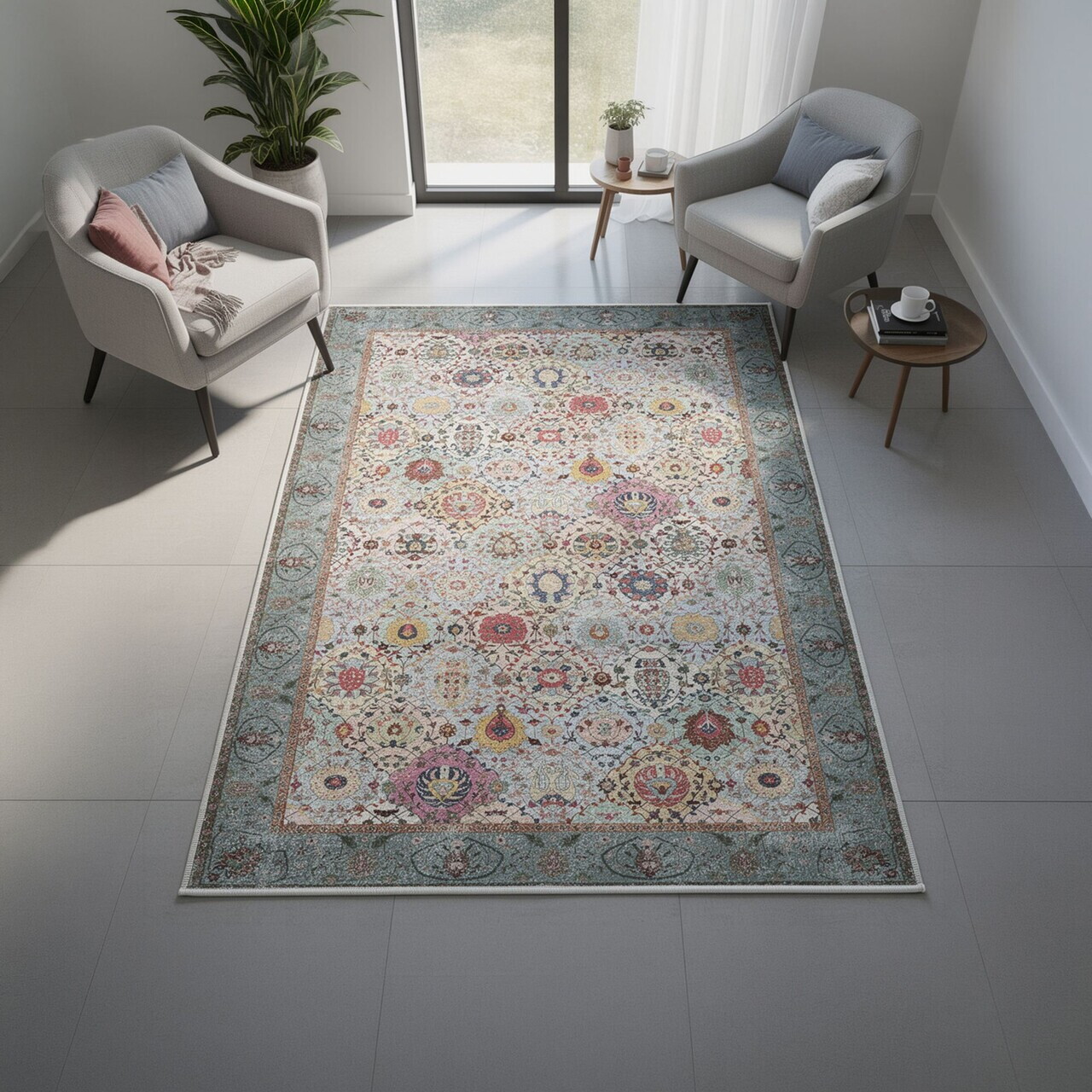 Covor Woosonıl091 80x150 cm Bumbac Crem / Roșu / Portocaliu / Albastru / Verde