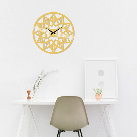 Ceas de perete, Metal Wall Clock 20, Metal, Dimensiune: 48 x 48 cm, Auriu