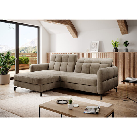 Coltar extensibil stanga 3 locuri ELTAP, Lore-114, Lorelle, 225x160x105 cm, lemn/poliester, maro deschis