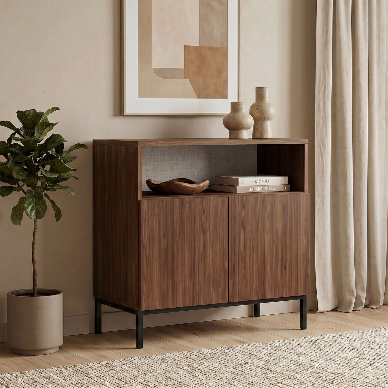 Bufet, Nordure, Palmer, 80x80x40 cm, PAL, Nuc Milano / Negru